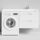 Тумба Айрис 130 подвесной, под стиральную машину, правая, белый Vodok с раковиной в комплекте