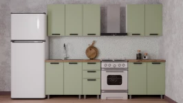 Готовый кухонный гарнитур ГК Аленушка 2 м Магнолия Фисташка/Фисташка, черный (без столешницы)