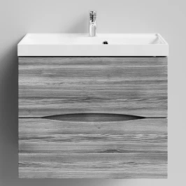 Тумба Лайт 70 подвесной, Лиственница структурная контрастно-серая ПВХ 64202 Vodok с раковиной в комплекте