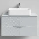 Тумба Липс 90, пример RAL 7040 Серое окно, матовая, 2 ящика, подвесной Vodok с раковиной в комплекте