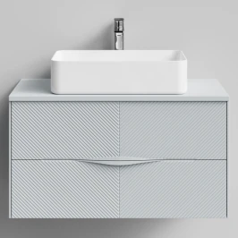 Тумба Липс 90, пример RAL 7040 Серое окно, матовая, 2 ящика, подвесной Vodok с раковиной в комплекте