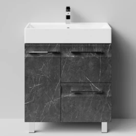Тумба Мальта 70 напольный, ящики и дверь, Мрамор Графит софт тач ПВХ 4044-3, левый Vodok с раковиной в комплекте