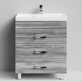 Тумба Орландо 70 напольный, Лиственница структурная контрастно-серая ПВХ 64202 Vodok с раковиной в комплекте