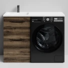 Тумба Смайл 110 напольный, под стиральную машину, левая, Дуб крымский коричневый ПВХ 131005-9005 Vodok с раковиной в комплекте