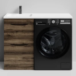 Тумба Смайл 110 напольный, под стиральную машину, левая, Дуб крымский коричневый ПВХ 131005-9005 Vodok с раковиной в комплекте