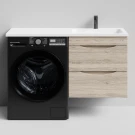 Тумба Смайл 120 подвесной, под стиральную машину, правая, Дубослив ореховый светлый ПВХ 3445 Vodok с раковиной в комплекте