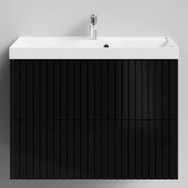 Тумба Тач 80 подвесной, черный глянец Vodok с раковиной в комплекте