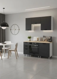 Готовый кухонный гарнитур МК Аленушка 1,6м в.7 Магнолия Сталь,скоба черный,сонома