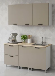 Готовый кухонный гарнитур МК Аленушка 1,6м в.4 Орешник Матовый Вижен,скоба черный,сонома (без столешницы)