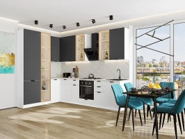 Кухонный гарнитур Евро Лайн-07 Антрацит/Белый-Белый