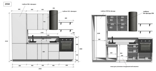 Готовая кухня КГ 2550 ПВХ, Белый софт матовый Арника РМ в.8