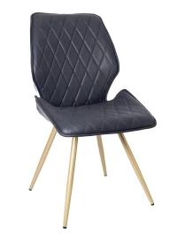 DC233 Стул мягкий поворотный 360, ЧЕРНЫЙ экокожа, каркас металл, шампань КРУГЛЫЙ