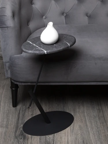 Стол приставной овальный МеталлАрт М015 черный мрамор/черный