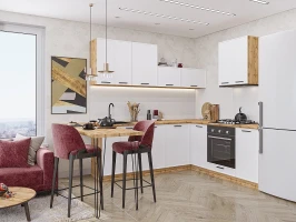 Модульная угловая кухня Фрейм-03 White Silk White Silk/Дуб Вотан 2140*2200/2000*600