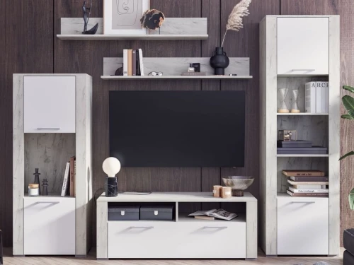 Стенка «Мирослава», МДФ Софт вайт/ Дуб Крафт Белый