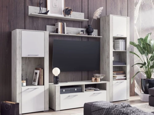 Стенка «Мирослава», МДФ Софт вайт/ Дуб Крафт Белый