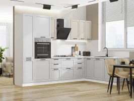 Кухонный гарнитур Нео-03 Cream Silk/Grey Silk Белый
