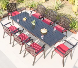Обеденная мебель из литого алюминия стол прямоугольный ТРАНСФОРМЕР «TRANSFORMER» 180-240×90 + 8 кресел БОСТОН «BOSTON»