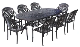 Обеденный комплект мебели из литого алюминия стол Бродвей 205х103 + 8 кресел Вулкан-2