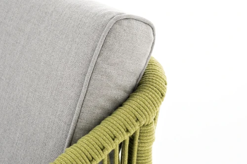 "Канны" диван 2-местный плетеный из роупа, каркас алюминий светло-серый (RAL7035) муар, роуп салатовый меланж круглый, ткань светло-серая