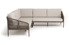 "Канны" диван модульный плетеный из роупа, каркас алюминий серый, роуп серый, ткань серая