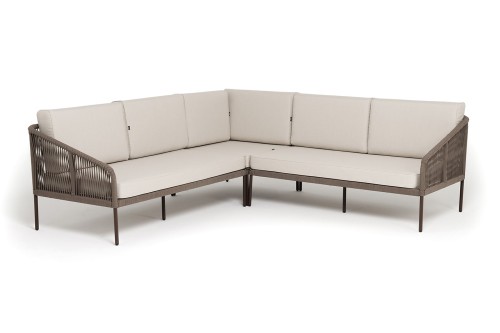 "Канны" диван модульный плетеный из роупа, каркас алюминий серый, роуп серый, ткань серая