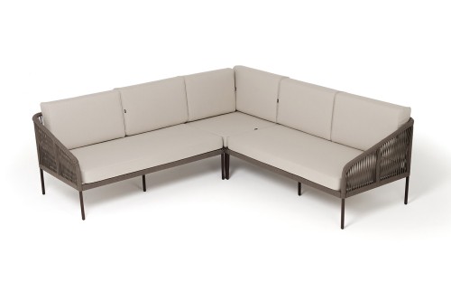 "Канны" диван модульный плетеный из роупа, каркас алюминий серый, роуп серый, ткань серая