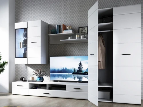 Стенка «Йорк» со шкафом, Белый/белый глянец