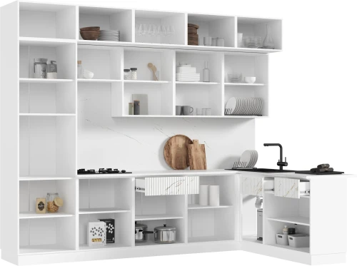 Кухня Оливия NEW 3,0м, Белый глянец / Мрамор золото