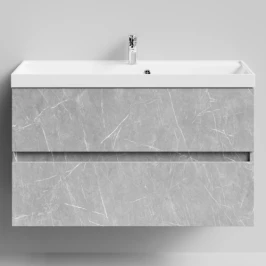 Тумба Бест 100  подвесной, Мрамор Белый софт тач 4044-2 Vodok с раковиной в комплекте