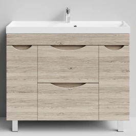 Тумба Лайт 100 напольный, Дубослив ореховый светлый ПВХ 3445 Vodok с раковиной в комплекте