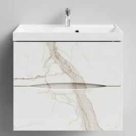 Тумба Лайт 70 подвесной, Мрамор Белый натур милк ПВХ 2537 Vodok с раковиной в комплекте