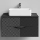 Тумба Липс 90, пример RAL 9005 Чёрный янтарь, матовая, 2 ящика, подвесной Vodok с раковиной в комплекте