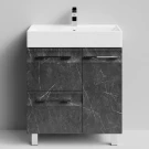 Тумба Мальта 70 напольный, ящики и дверь, Мрамор Графит софт тач ПВХ 4044-3, правый Vodok с раковиной в комплекте