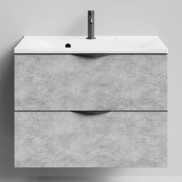 Тумба Марко 75 подвесной, ручки Черные, Горный камень ПВХ 57807 Vodok с раковиной в комплекте