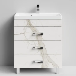 Тумба Орландо 70 напольный, Мрамор Белый натур милк ПВХ 2537 Vodok с раковиной в комплекте