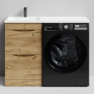 Тумба Смайл 110 напольный, под стиральную машину, левая, Дуб Тортуга ПВХ 2357-43 Vodok с раковиной в комплекте