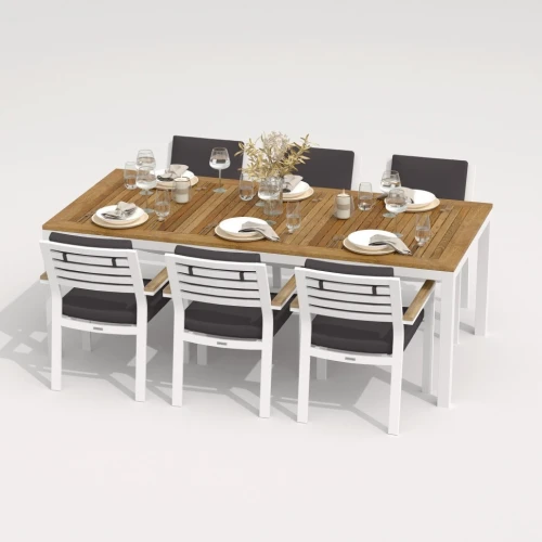 Обеденная группа TELLA  BONTA  каркас белый / стол тик 200 / ткань антрацит