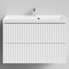 Тумба Тач 90 подвесной, белый глянец Vodok с раковиной в комплекте