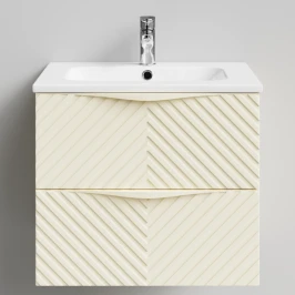 Тумба Эйфория 60 F4, пример RAL 1015 Светлая слоновая кость, матовая, 2 ящика, подвесной Vodok с раковиной в комплекте