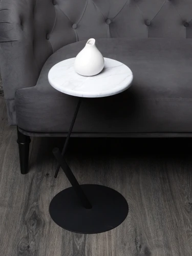 Стол приставной круглый МеталлАрт М015 белый мрамор/черный