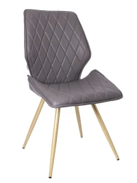 DC233 Стул мягкий поворотный 360, СЕРЫЙ экокожа, каркас металл, шампань КРУГЛЫЙ