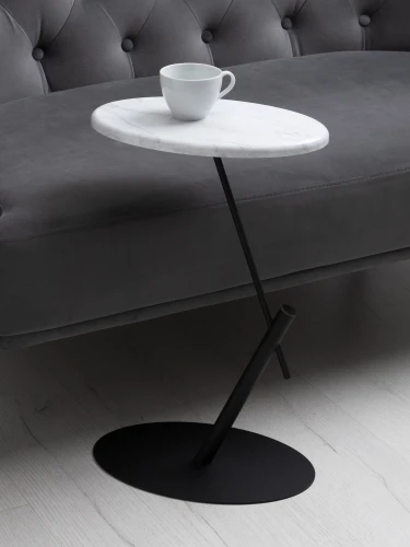 Стол приставной овальный МеталлАрт М015 белый мрамор/черный