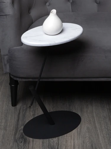 Стол приставной овальный МеталлАрт М015 белый мрамор/черный