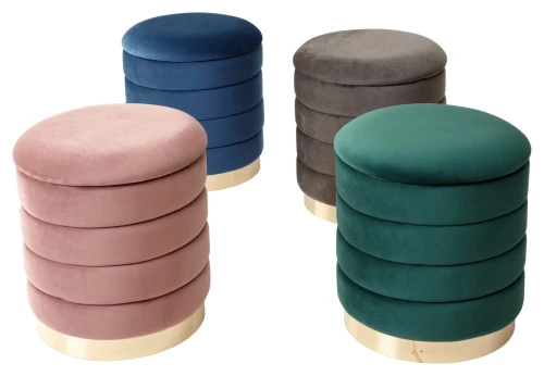 Пуф для гостиной ФРЕД синий #29, велюр / золотой каркас М-City