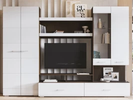 Стенка «Вегас», Белый глянец/венге