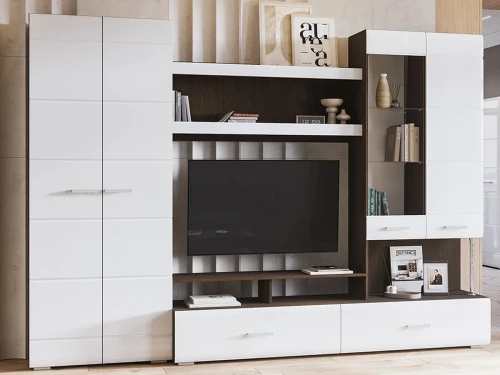 Стенка «Вегас», Белый глянец/венге