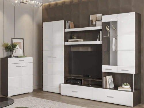 Стенка «Вегас», Белый глянец/венге