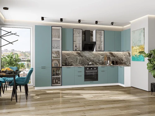 Кухонный гарнитур Флэт-05 Grey-green In 2S Белый