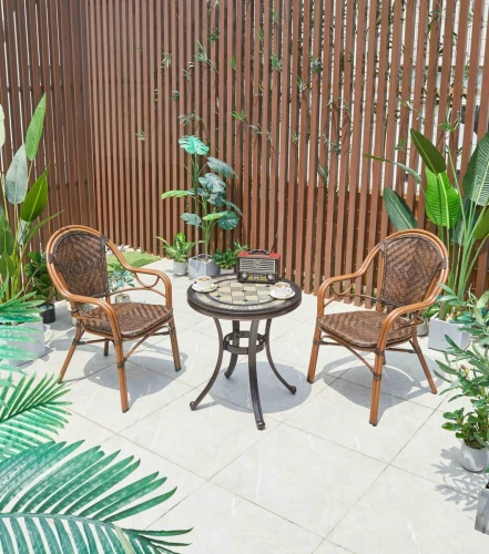 Обеденная уличная мебель литой алюминий/ искусственного ротанг стол Керамик + 2 кресла